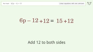 Linear equation with one unknown: Solve 3(2p-4)=15 step-by-step solution