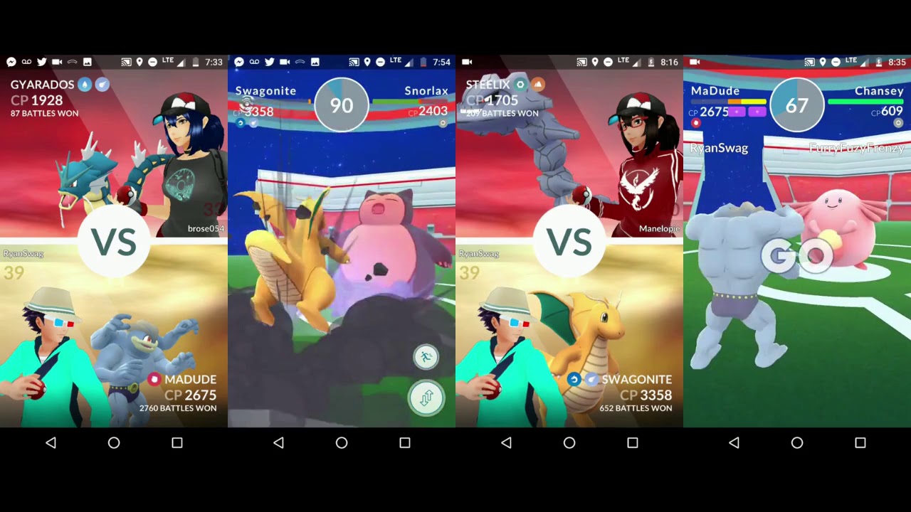 Pokemon GO Gym Defenders - Dragonite and Gyarados vs Vaporeon and Lapras