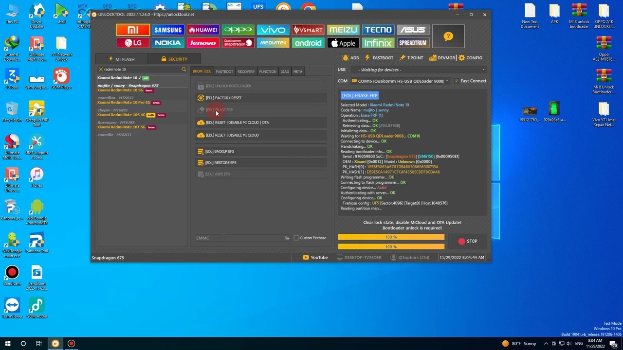XIAOMI Redmi Note 10 mojiti sunny  EDL Erase FRP Unlock Tool