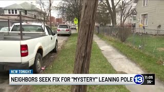 “Mystery” utility pole that’s leaning on Valentine Street raises safety concerns for Toledo neigh...
