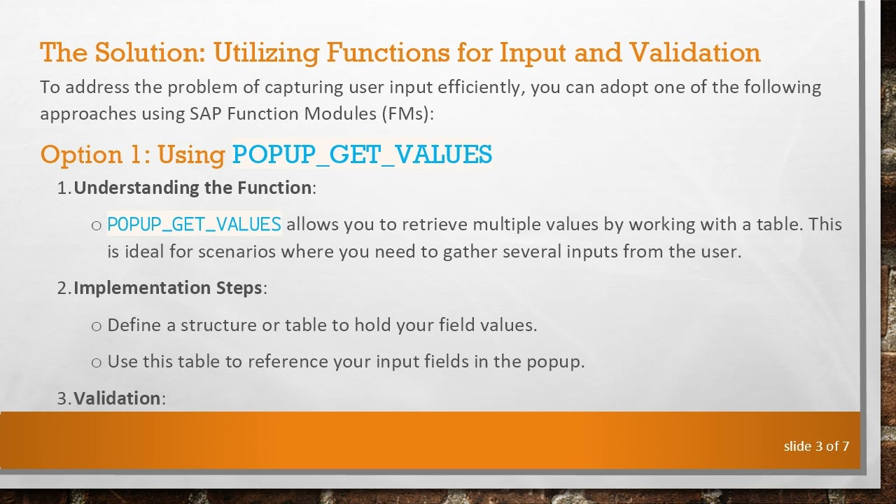 How to Handle User Input from Popup with Validation in SAP ERP?