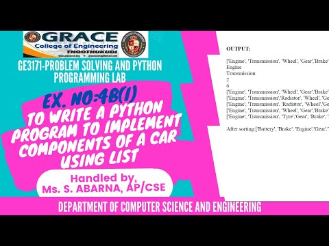 GE3171-Ex4b(i)- Implementing real-time/technical applications Components of a car using Lists