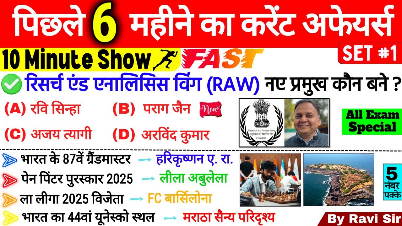 Last 6 Months Current Affairs 2025 | Top 50 | January to June 2025 Current Affairs Important MCQ ssc