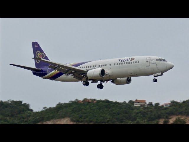4K] Thai Airways Boeing 737-400 (HS-TDG) Landing/Take-off at Koh