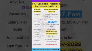 Cisf Constable Tradesmen Recruitment 202223cisf Constable Tradesmen 2022shortscisfarmyviral