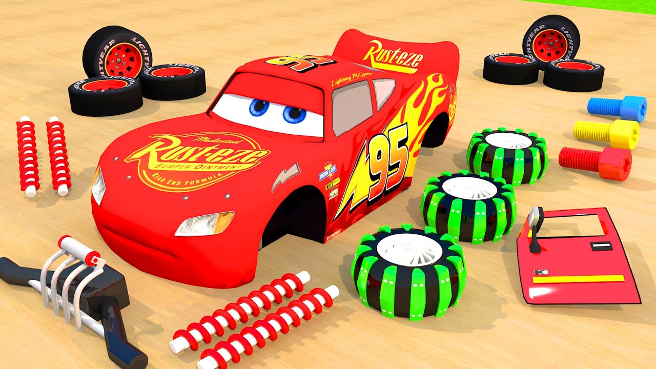 McQueen Model, Police car, Excavator, Fire truck, JCB, Car SPIKES in Teardown