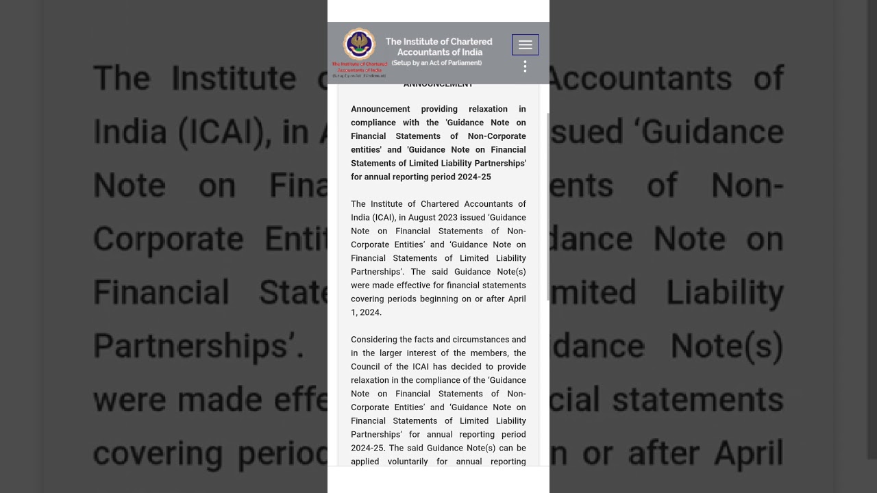 ICAI Announcement | Relaxation in Guidance Notes for Non-Corporate Entities &LLPs (2024-25) 19-09-25
