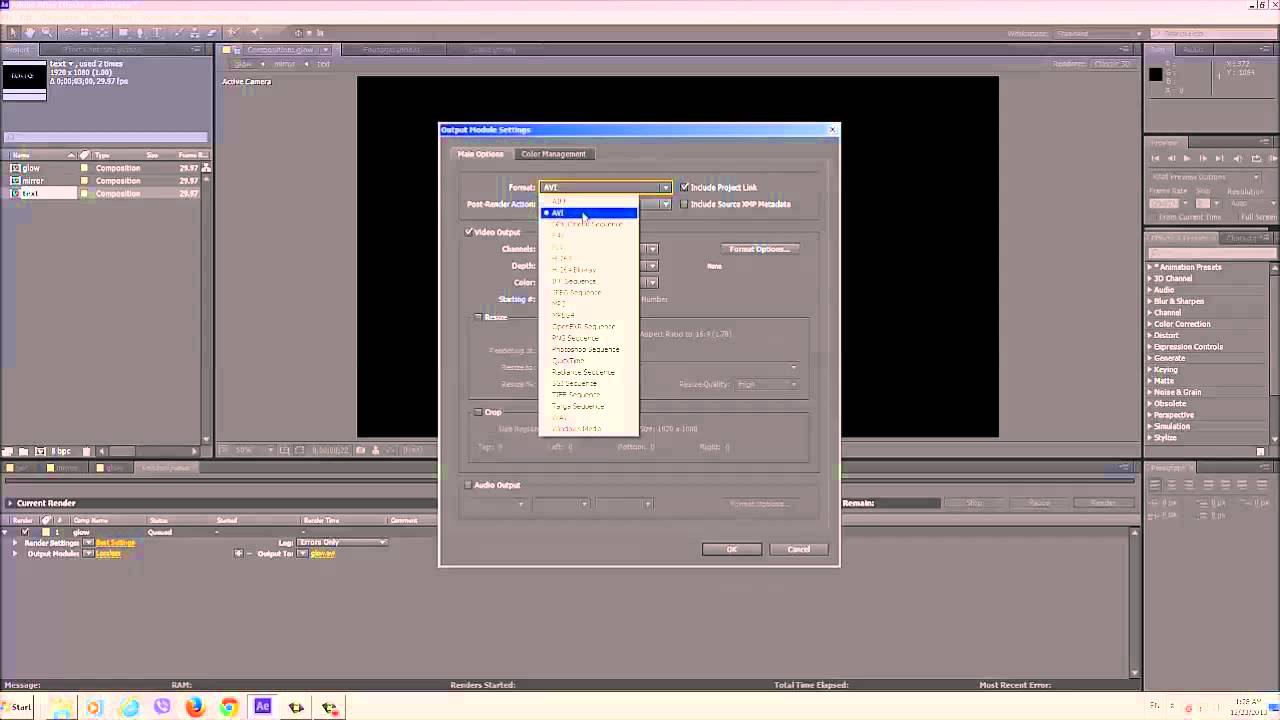 Tutorial How to render Adobe After Effects videos to avi YouTube