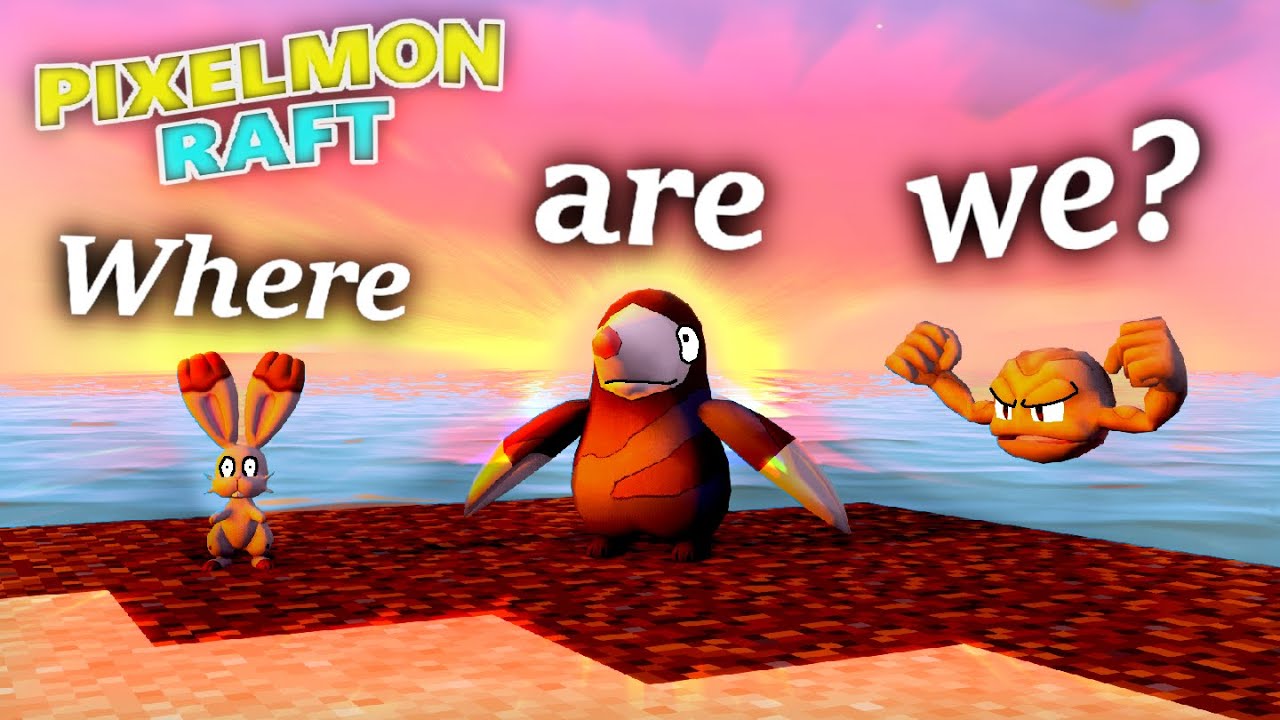 Minecraft Pixelmon Raft - Land, Sand, and our own Island! (Days 16-20)