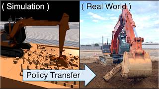 Autonomous Obstacle Removal for Excavators through Policy Learning with Particle Simulation