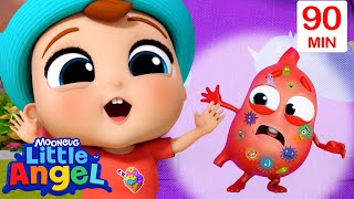 Boo Boo Tummy Song 🤕 | Little Angel 😇 | 🔤 Subtitled Sing Along Songs 🔤 | Cartoons for Kids