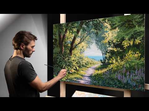 Path To The Sea Landscape Acrylic Painting on Canvas / Satisfying Art | Meer Kunst Malerei Zeichnen