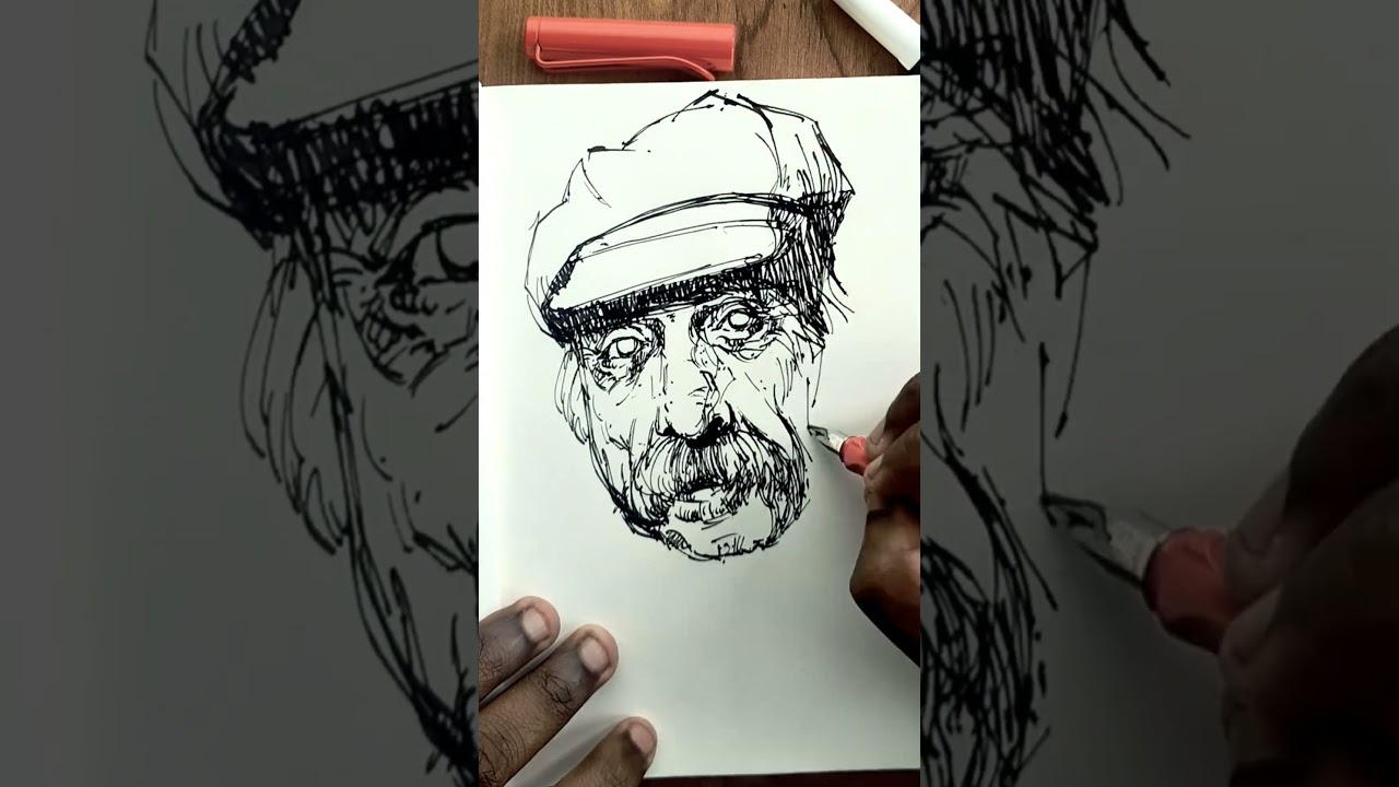 13 minute ink sketch with Lamy joy fountain pen and camel brush pen.