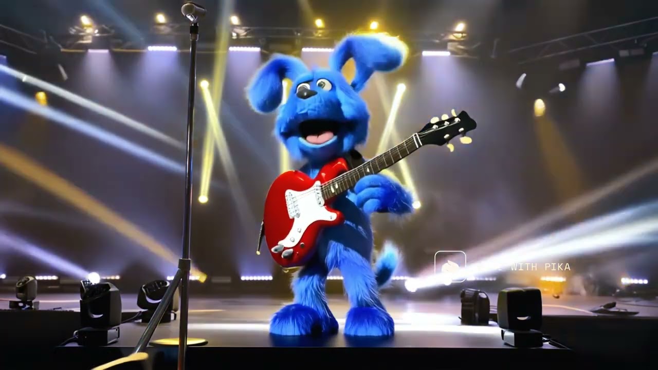 Berry Blue bunny in front of a Cheering Crowd