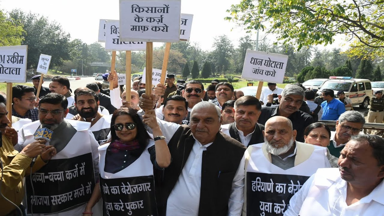 Haryana Congress leaders take out protest march against govt ‘not keeping promises’