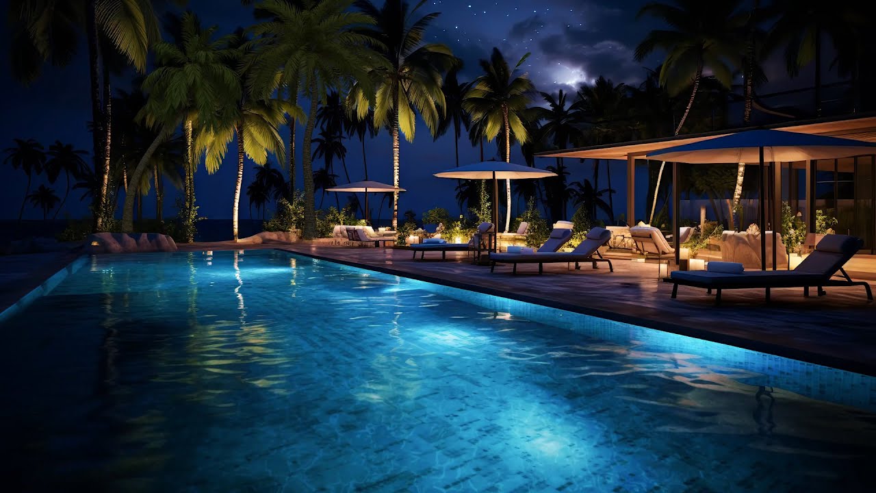 Spend the Night at this Luxury Resort | Pool Sounds | 4K Relaxing Ambience