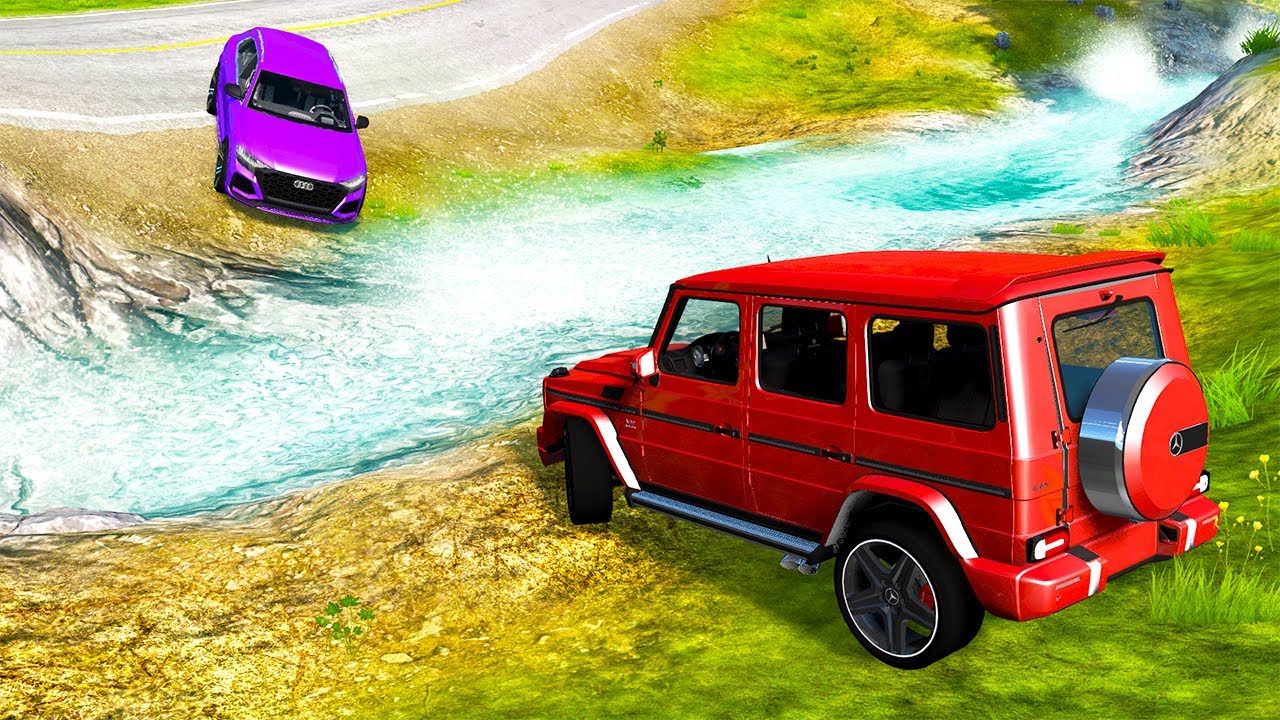 Cars vs Fast Flowing River in BeamNG.Drive