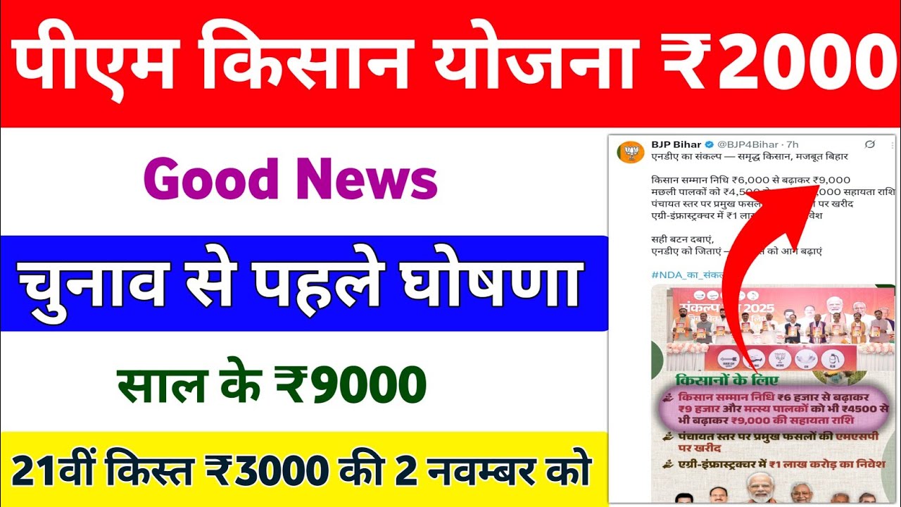 PM Kisan Yojana Big Good News after Bihar Election | बिहार चुनाव से पहले पीएम किसान के पैसे ₹9000 
