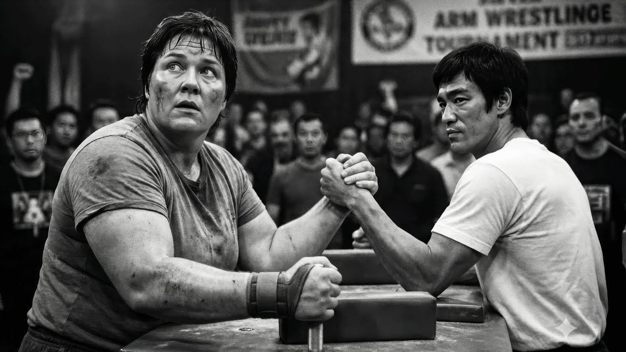 Bruce Lee Arm Wrestled Female World Champion Broke Table 1970 — 220 Pound Woman Pure Power