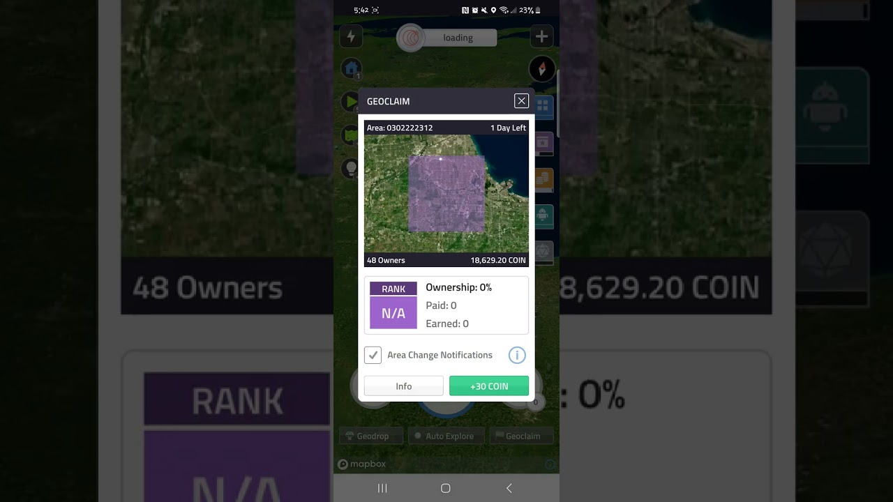 Scoping out Geoclaim Areas on CoinApp before the weekly reset. 
