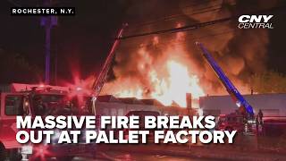Massive fire breaks out at pallet factory