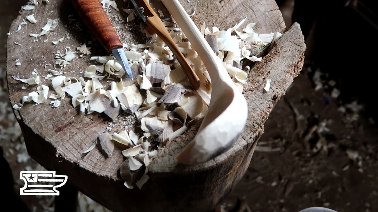 Silently Carving a Walnut Ladle with hand tools Whittling green wood Sloyd YouTube
