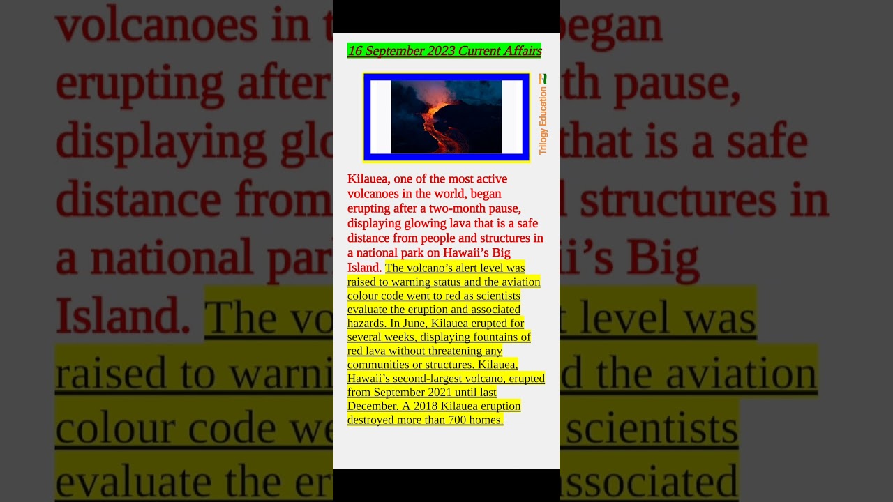 Kilauea Volcano began erupting after 2 months | 16 Sep Current Affairs 