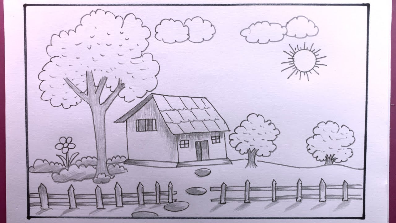 How To Draw Simple Scenery/Easy Scenery Drawing - YouTube