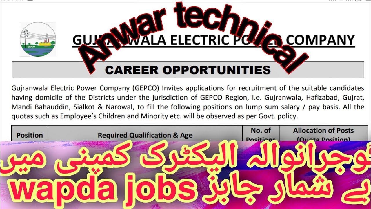 WAPDA GEPCO Jobs 2021 for ALM via NTs | how to apply online