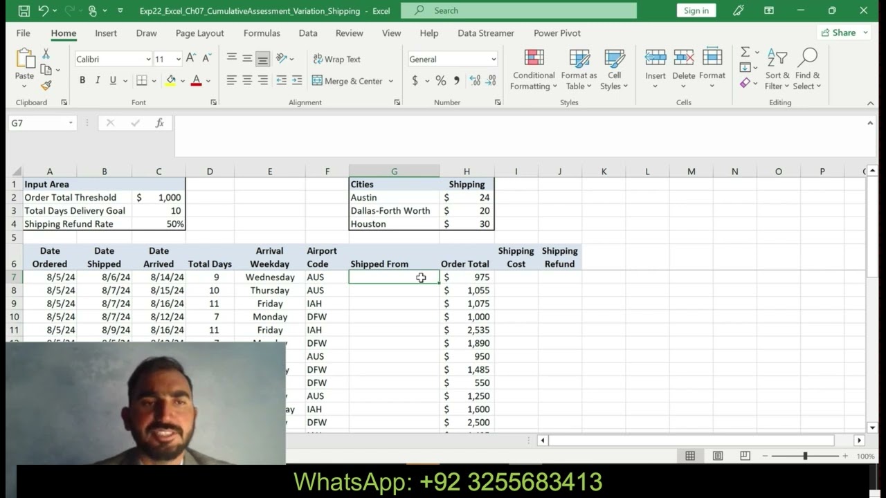 Exp22_Excel_Ch07_CumulativeAssessment_Variation_Shipping | Exp22 Excel Ch07 CumulativeAssessment