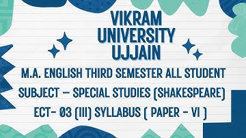 Vikram University Ujjain M.A English 3rd Sem Sub-Special Studies ECT-3(III) Syllabus #viralvideo2025