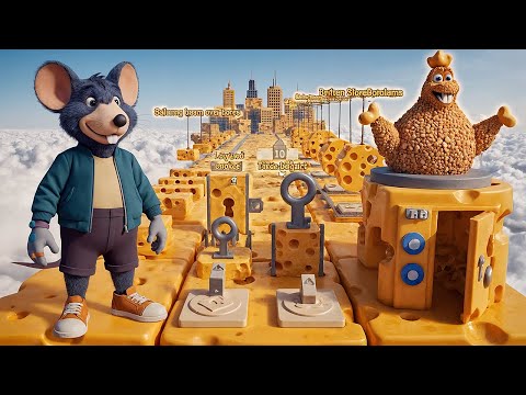 Smart Mouse vs 10 Cheese Sky Challenges! Giant Fried Chicken Reward (Disney-Style Cartoon)