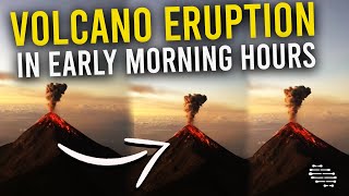 Beautiful View of a Volcano Eruption in the Early Morning Hours