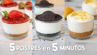 5 POSTRES en VASITOS en 5 minutos 🍓🍫 | ¡Fáciles, Deliciosos y SIN HORNO!