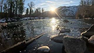 Tranquil Sunset: Flowing River & Snowy Hills for Deep Sleep & Relaxation 🌅❄️
