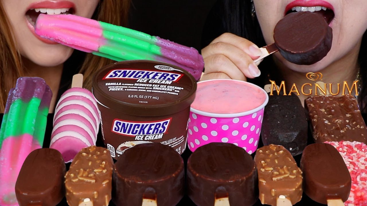 ASMR ICE CREAM PARTY! RAINBOW NERDS BOMB POP, SNICKERS ICE CREAM