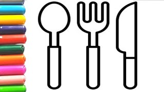 How To Draw cute spoon and fork Drawing, Painting & Coloring For Kids and Toddlers_🌈🎨