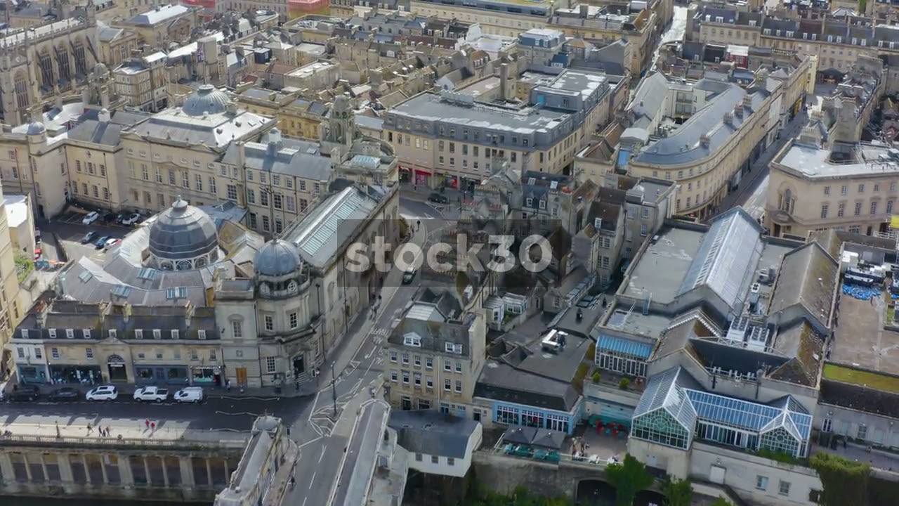 Drone Shot Flying Over Bath City Centre, UK