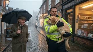 A Police officer helped a stray dog