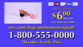 Decades Acrylic Pins | Retro Vintage Pin Infomercial (Etsy)