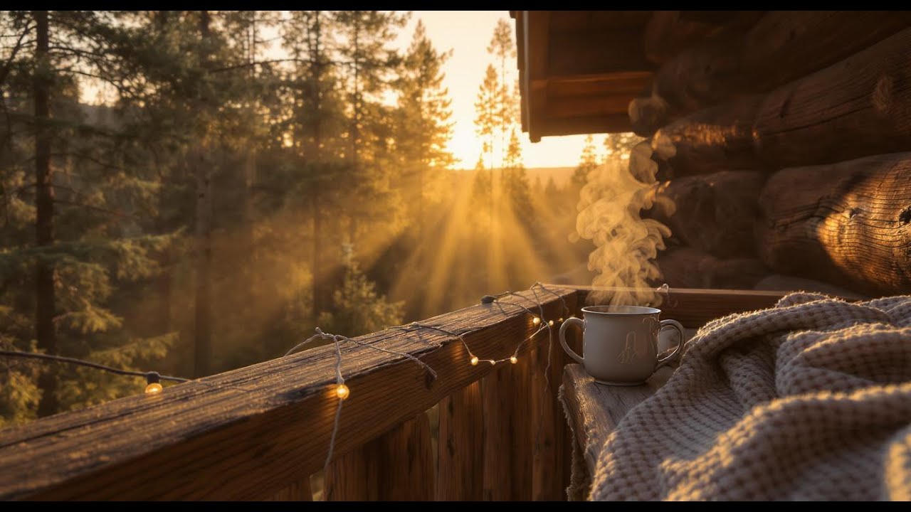 Cozy Cabin Coffee at Golden Hour ☕🌲 | Relaxing Forest Ambience (1 Hour)