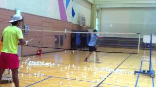 Badminton lesson 20150603(wed) - backhand push / push / forehand hairpin 1