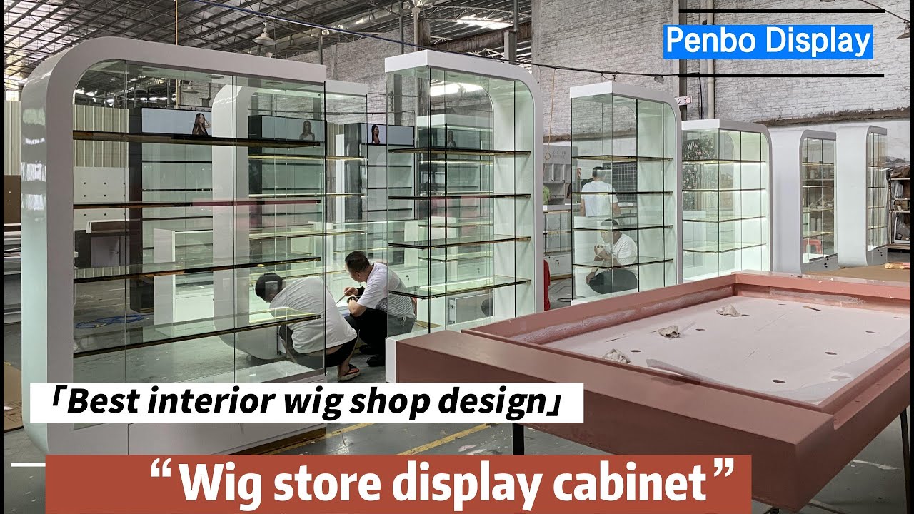 Fashion hair store display fixtures | wig display shelf cabinet | glass wig display cabinet!