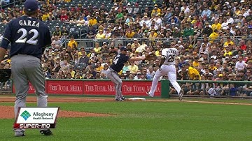 MIL@PIT: Polanco hit by throw on infield single
