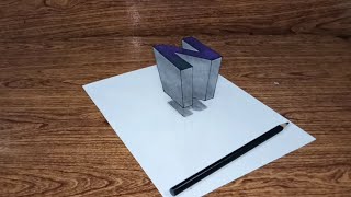 very easy how to draw 3d floating letter N | 3d drawing easy