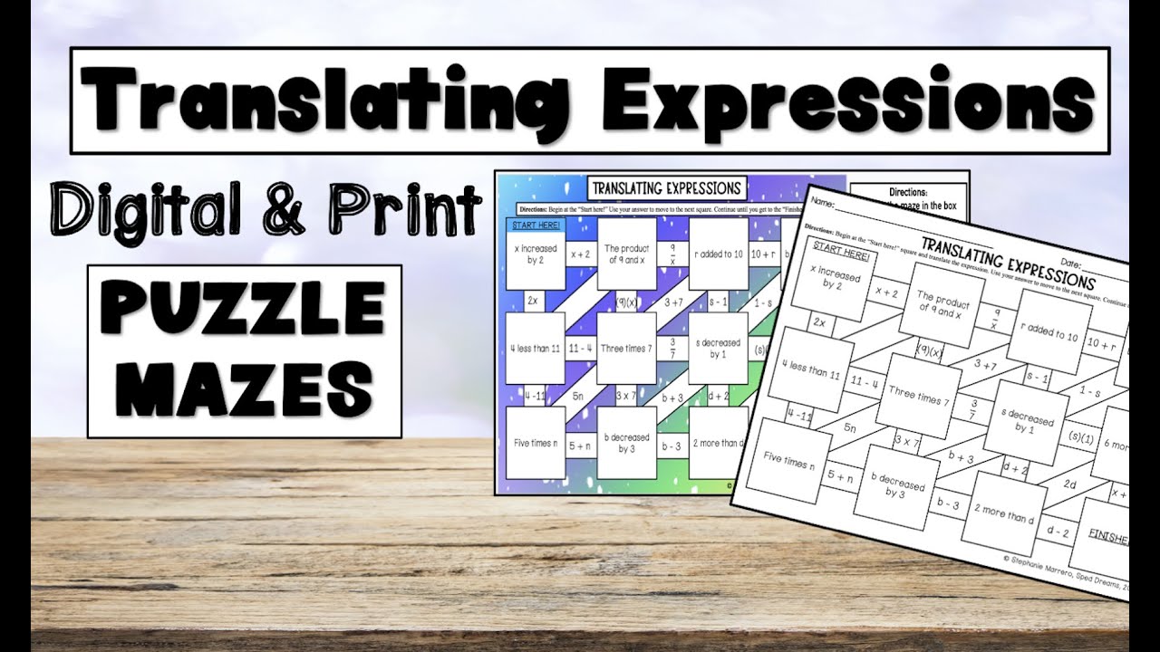 Translating Expressions Puzzle Maze Digital and Print Math Activity