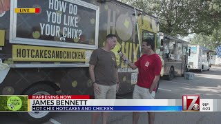 Trent grabs some chicken and hotcakes with James Bennett of Hot Chix Hotcakes and Chicken