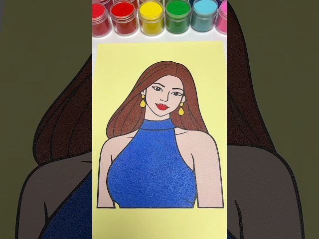 ASMR Coloring – Pretty Girl 💙 The secret is in bio 🤫#shorts #satisfying #sandart #relax #asmr