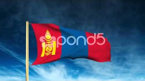 Mongolia Flag Slider Style. Waving In The Wind With Cloud Background Animation