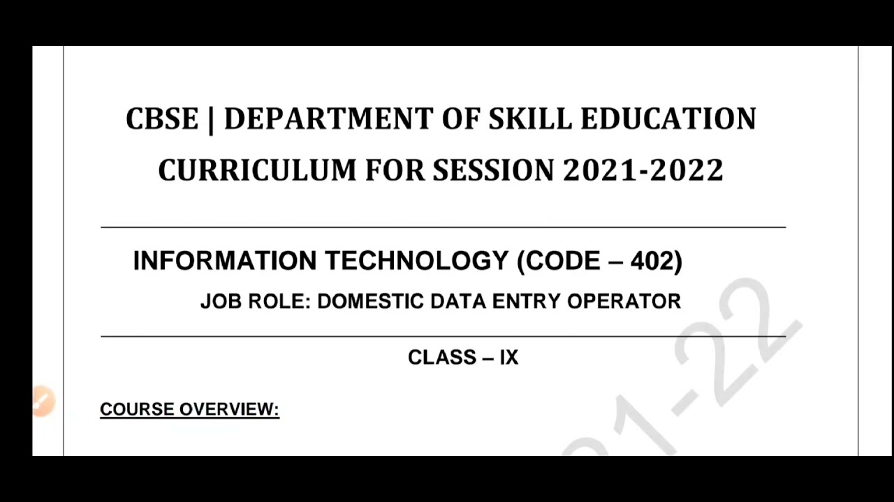 Information Technology Code 402, Class 9 Syllabus 202122, Term 1